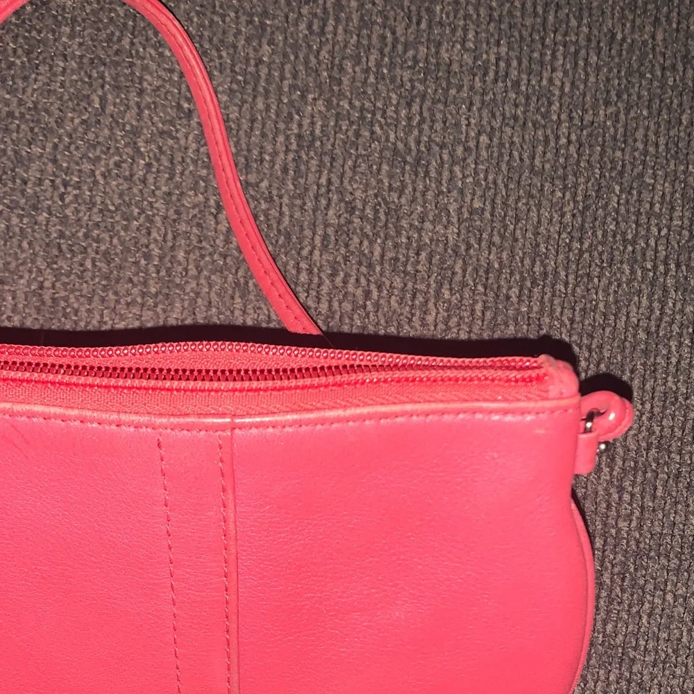 Coach Coral Pink Leather Wristlet with Strap hangtag